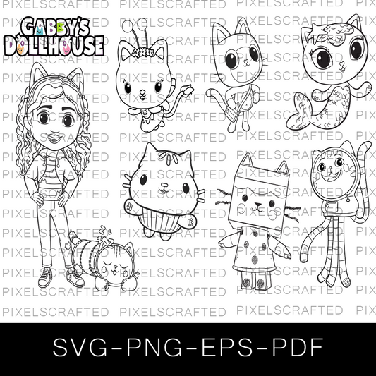 Gabbys Dollhouse Silhouette SVG Bundle, Gabbys Dollhouse Cut file, Clipart