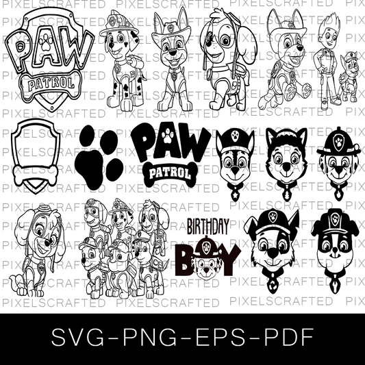 Paw Patrol Silhouette SVG Bundle, Paw Patrol Cut file, Clipart, Cartoon Dog SVG Bundle