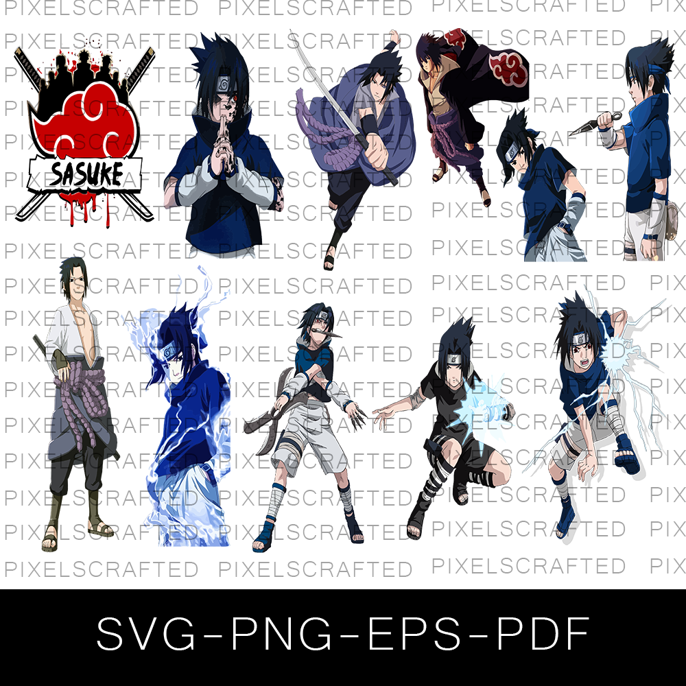 Naruto Cliparts - Sasuke Uchiha Clipart Set, Sasuke SVG cut files