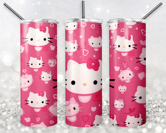 Kawaii Kitty 20oz Sublimation Tumbler Designs, Hello Kitty Straight Skinny Tumbler Wrap PNG