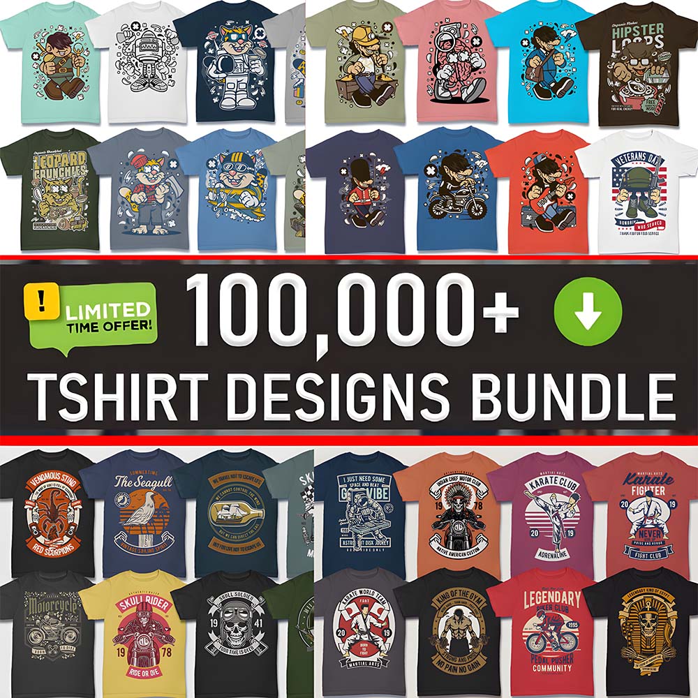 100,000 T-Shirt Design Bundle, Print on Demand