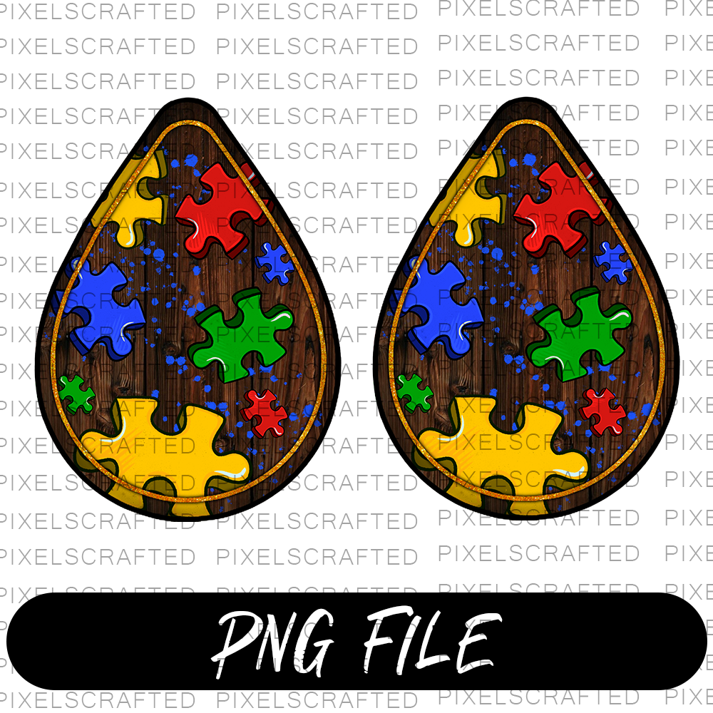 Autism Teardrop Earrings PNG Sublimation Design, Autism Awareness PNG