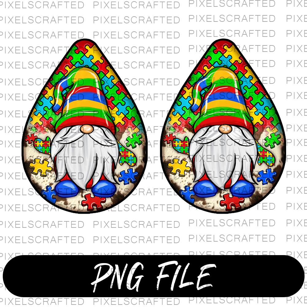 Autism Teardrop Earrings PNG Sublimation Design, Autism Gnome Awareness PNG