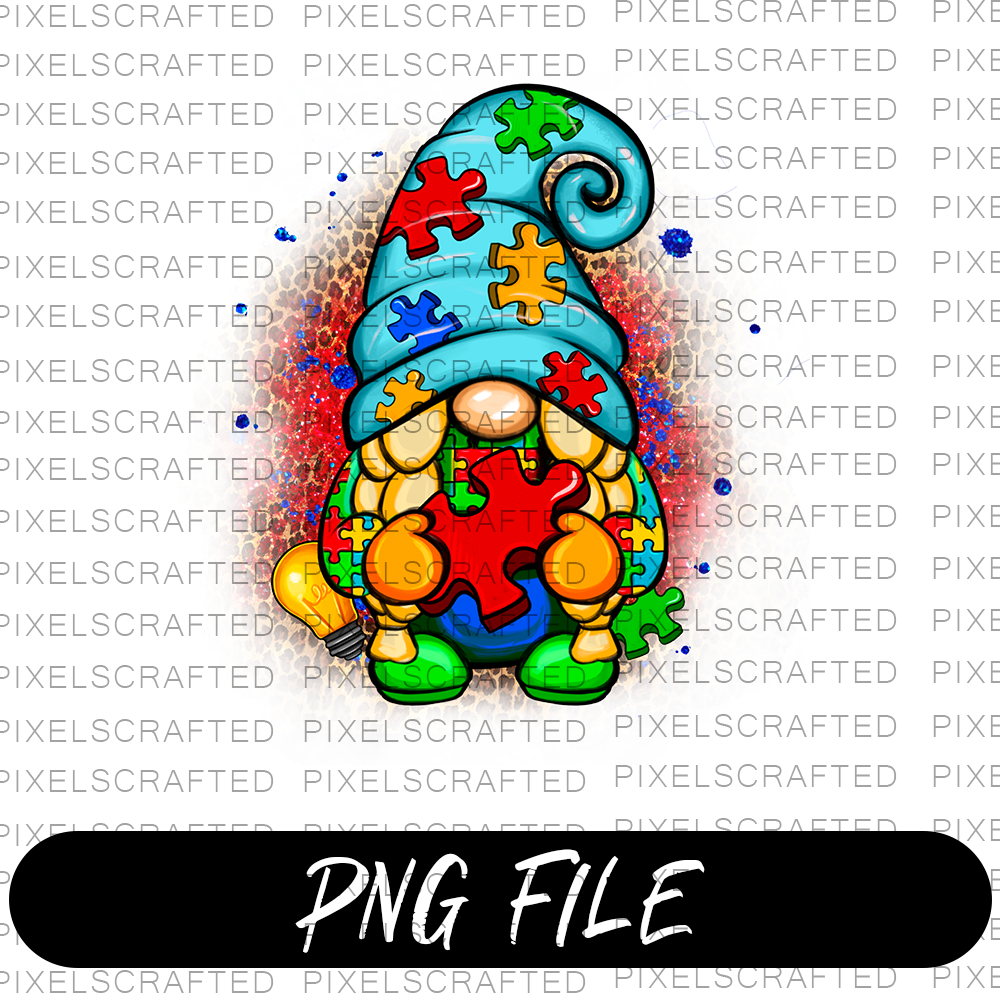 Autism Gnome PNG Sublimation Design, Autism Awareness PNG