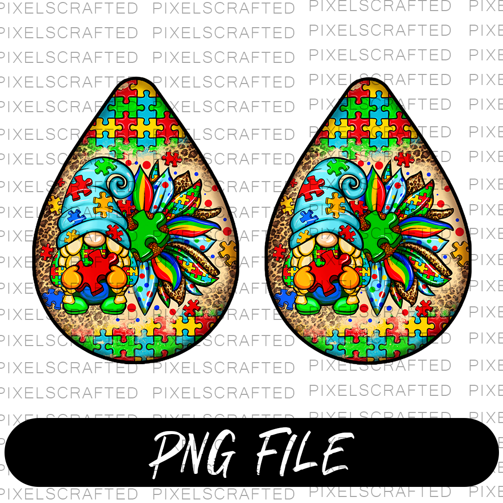 Autism Teardrop Earrings PNG Sublimation Design, Autism Awareness PNG