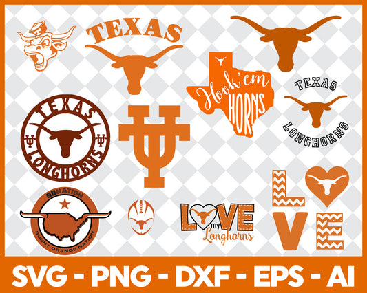 Texas Longhorns SVG Bundle, 4 Texas Longhorns Cut file, Clipart