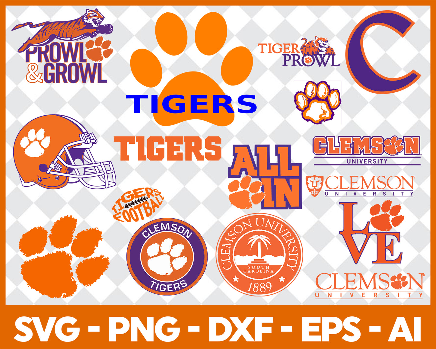 Clemson Tigers SVG Bundle, Clemson Tigers Cut file, Clipart, American Football SVG Bundle