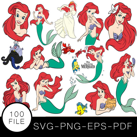 Ariel Princess SVG Bundle, The Little Mermaid Cut file, Mermaid Clipart, Disney Princess SVG Bundle