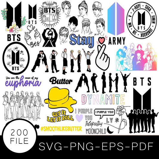 BTS SVG Bundle, BTS Cut file, Clipart, Korean Pop Band SVG Bundle