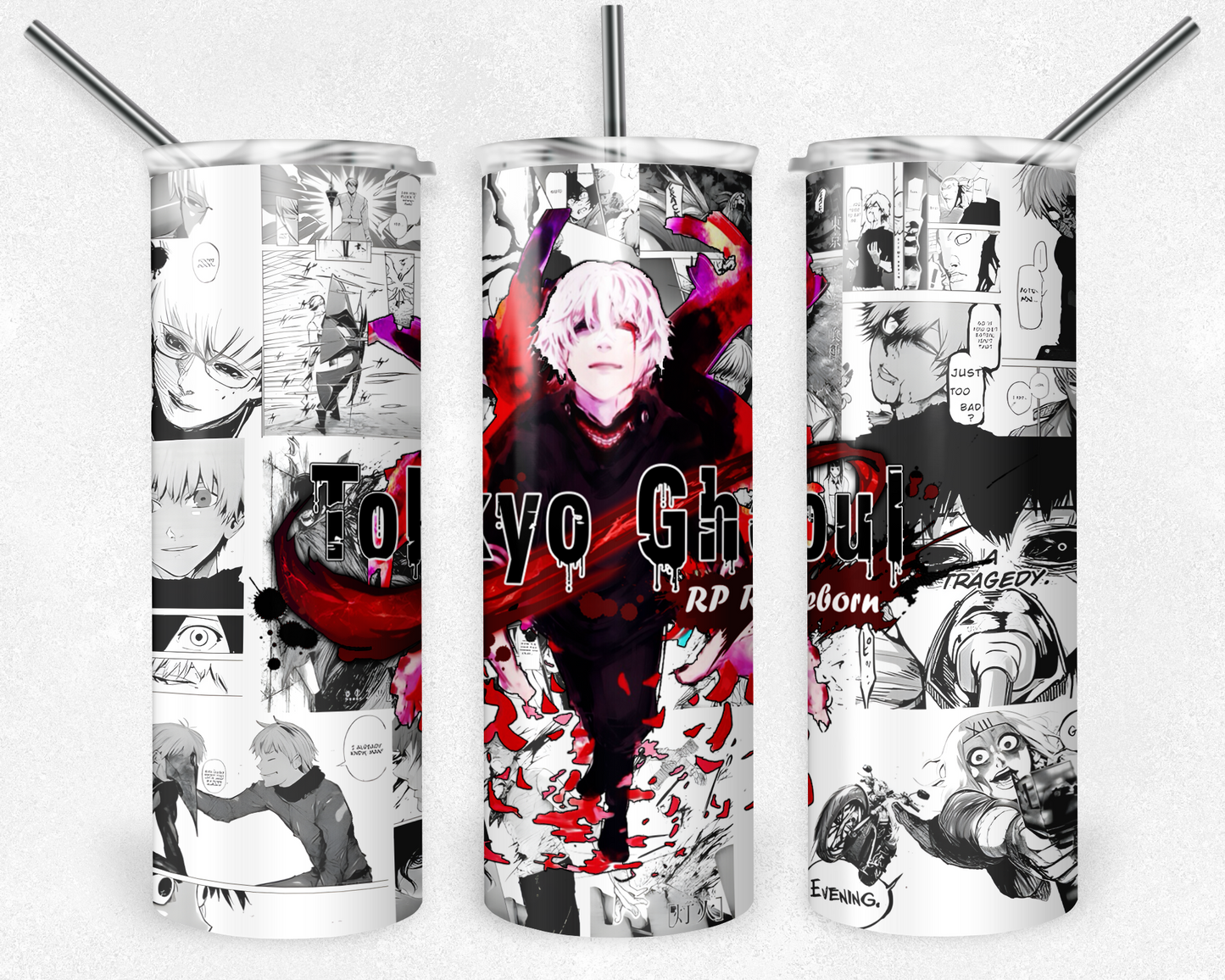 Tokyo Ghoul 20oz Sublimation Tumbler Designs, Anime Straight Skinny Tumbler Wrap PNG