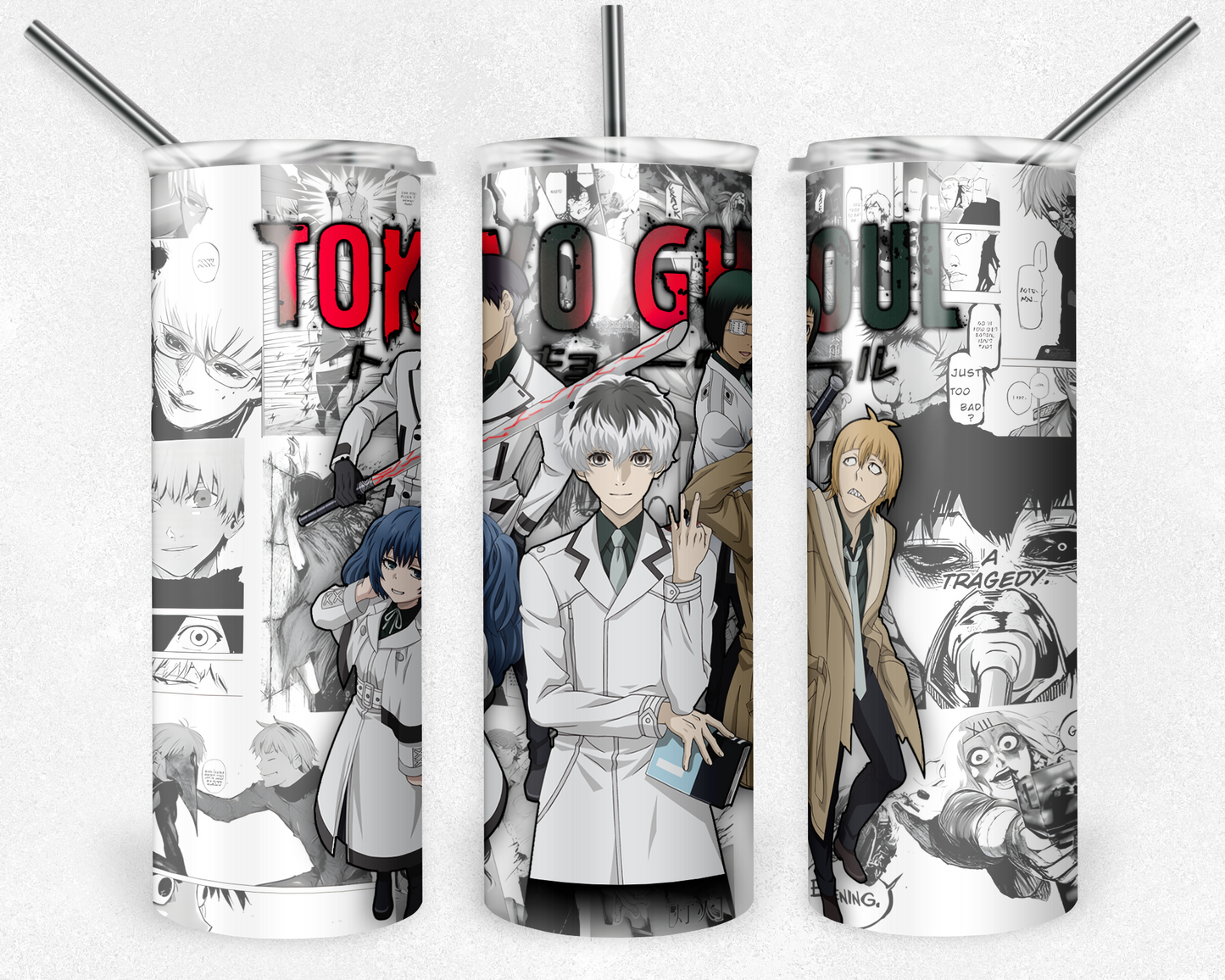 Tokyo Ghoul 20oz Sublimation Tumbler Designs, Anime Straight Skinny Tumbler Wrap PNG