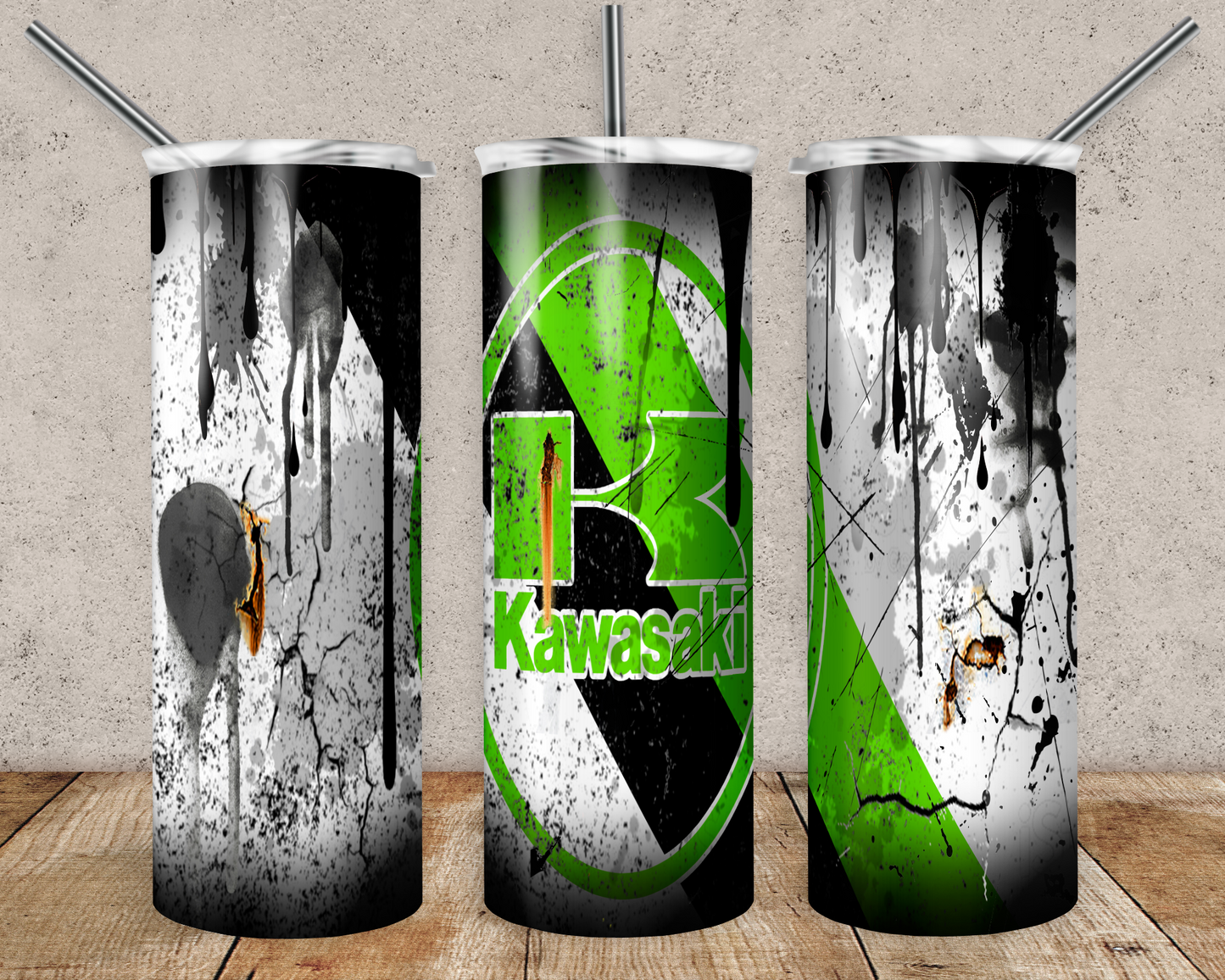 Kawasaki 20oz Sublimation Tumbler Designs, Kawasaki Straight Skinny Tumbler Wrap PNG