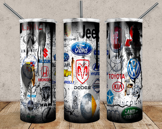 Car Brands 20oz Sublimation Tumbler Designs, Car Logo Straight Skinny Tumbler Wrap PNG