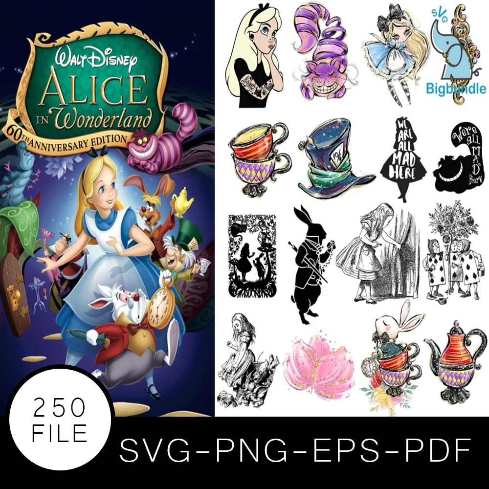 Alice in Wonderland SVG Bundle, Alice in Wonderland Cut file, Clipart ...