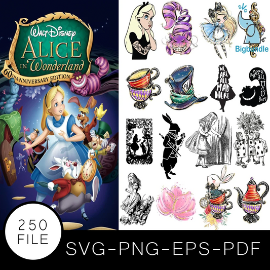 Alice in Wonderland SVG Bundle, Alice in Wonderland Cut file, Clipart