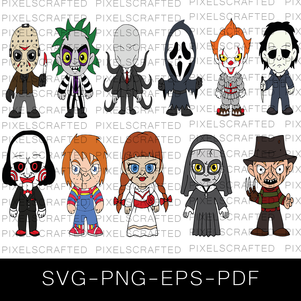 Little Horror Character SVG Bundle, Halloween Cut file, Clipart, Baby Horror Character SVG Bundle