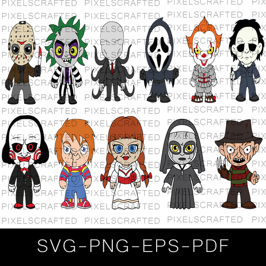 Little Horror Character SVG Bundle, Halloween Cut file, Clipart, Baby Horror Character SVG Bundle