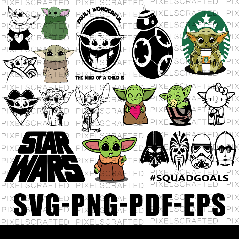 Baby Yoda SVG Bundle, Baby Yoda Cut file, Clipart, Star Wars SVG Bundle