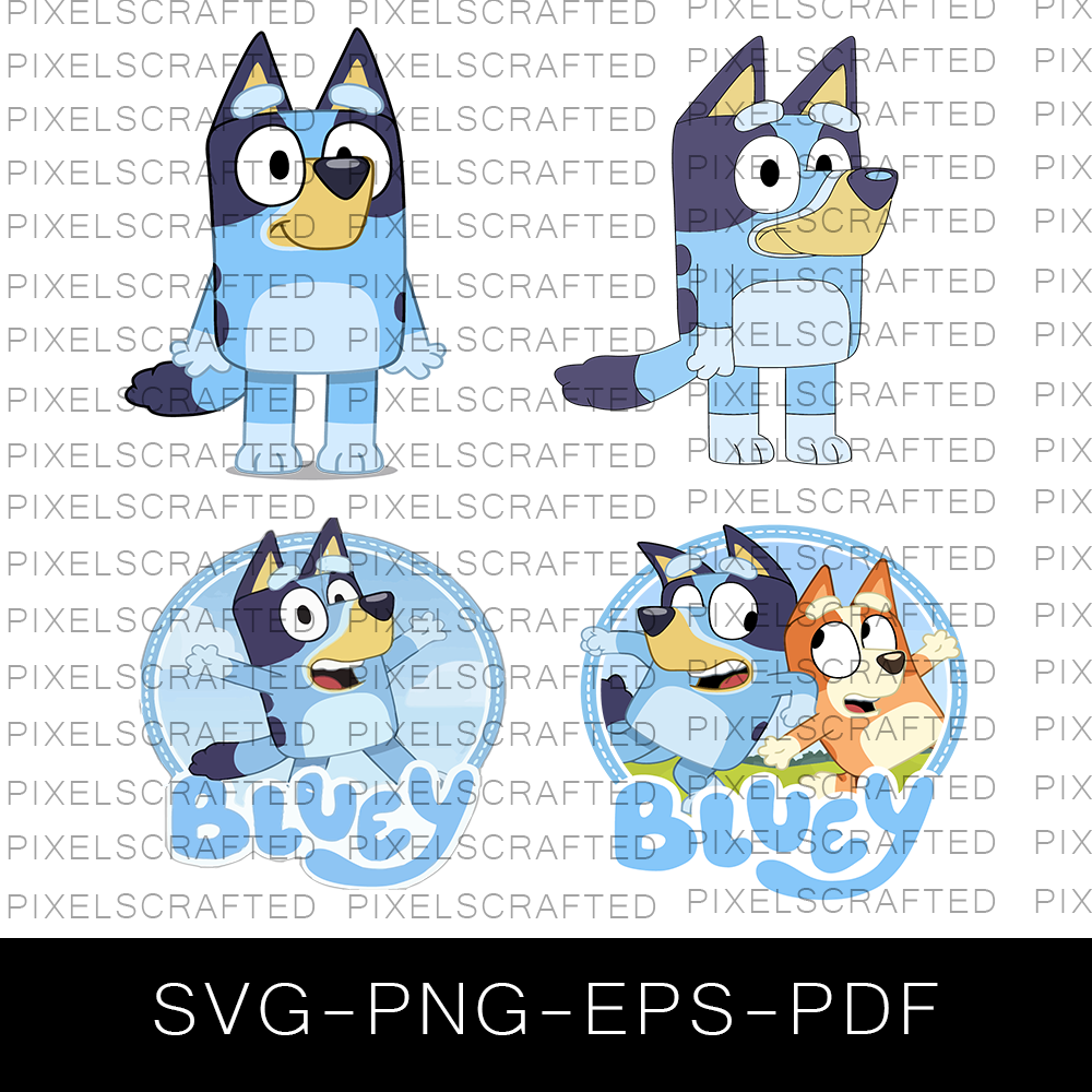 Bluey SVG Bundle, Bluey Cut file, Clipart, Bluey Logo SVG, Cartoon Dog SVG Bundle
