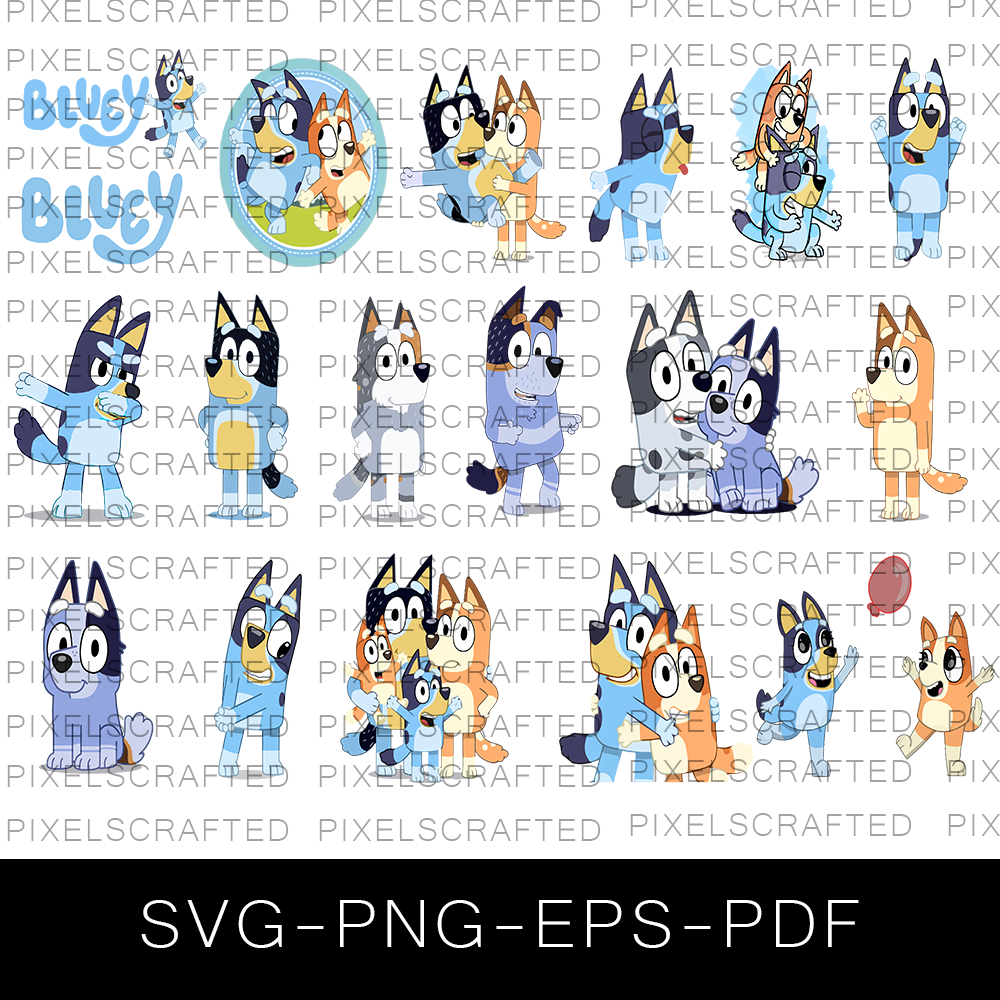 Bluey SVG Bundle, Bluey Cut file, Clipart, Cartoon Dog SVG Bundle ...