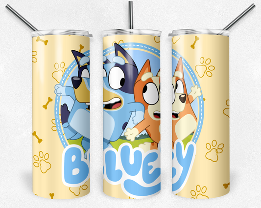 Bluey 20oz Sublimation Tumbler Designs, Cartoon Dog Straight Skinny Tumbler Wrap PNG