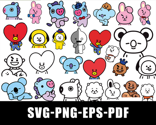 Bt21 Characters Bundle Svg, Bt21 Svg, Bt21 Characters Face Svg, Bt21 Characters Svg, Bt21 Stickes Svg, Bt21 Svg