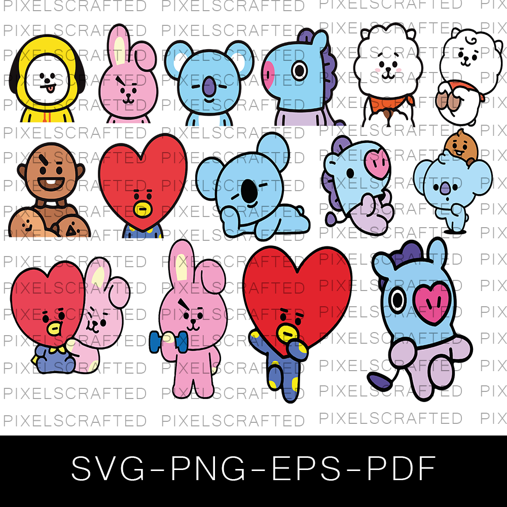 BT21 SVG Bundle, BT21 Cut file, Clipart, Kid Cartoon SVG Bundle