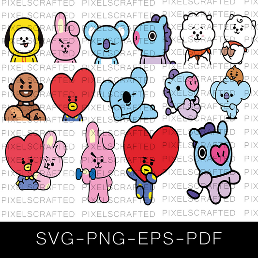 BT21 SVG Bundle, BT21 Cut file, Clipart, Kid Cartoon SVG Bundle