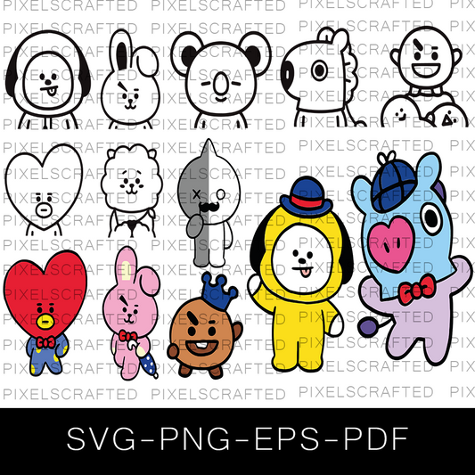 BT21 Silhouette SVG Bundle, BT21 Cut file, Clipart, Kid Cartoon SVG Bundle