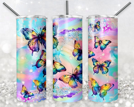 Butterfly 20oz Sublimation Tumbler Designs, Butterfly Straight Skinny Tumbler Wrap PNG