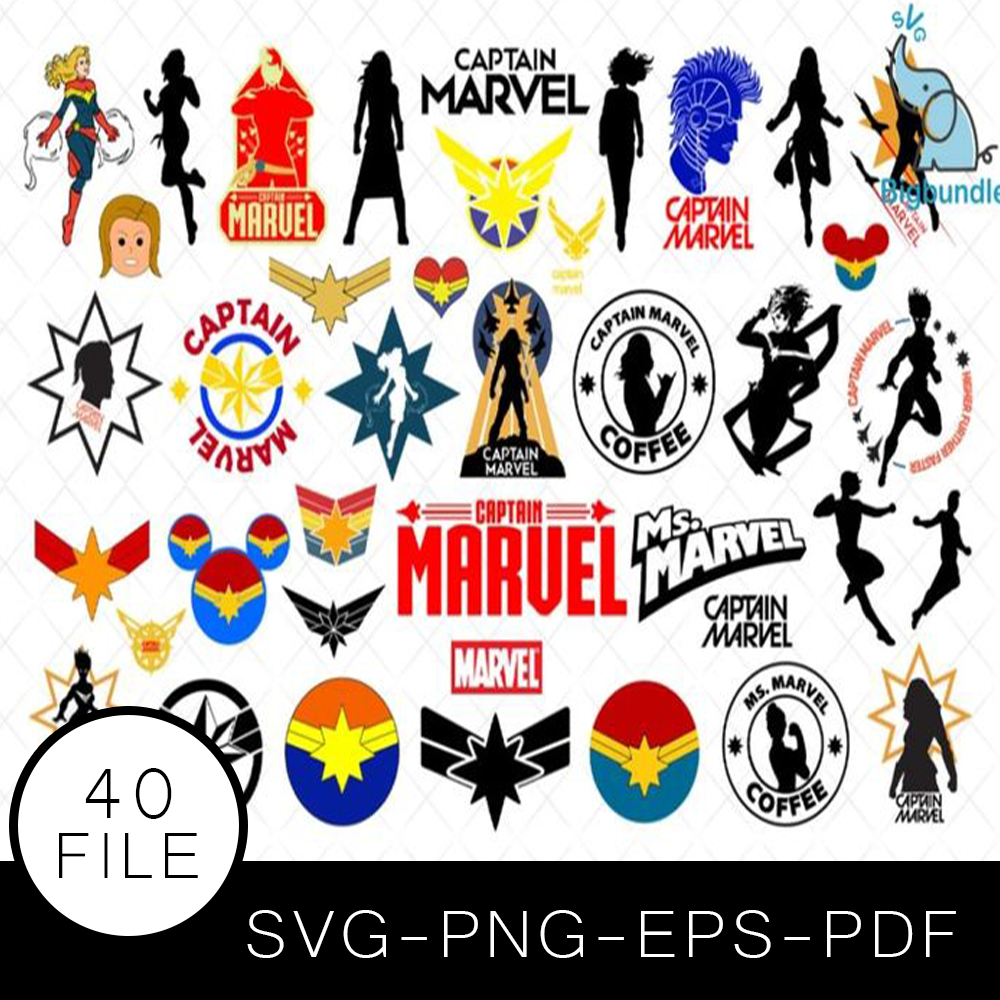 Captain Marvel SVG Bundle, Captain Marvel Cut file, Superhero Clipart, Silhouette