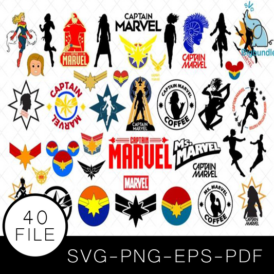 Captain Marvel SVG Bundle, Captain Marvel Cut file, Superhero Clipart, Silhouette