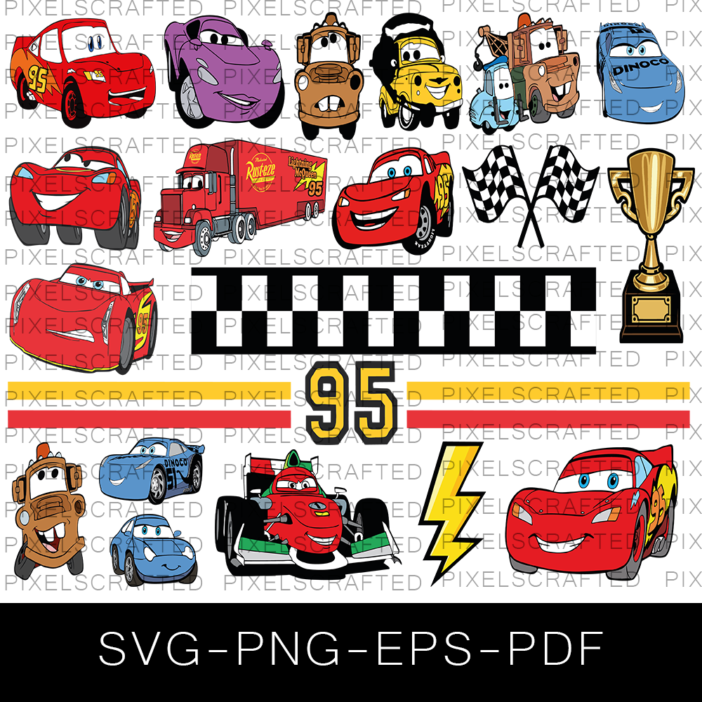 Disney Cars SVG Bundle, Lightning Mcqueen Cut file, Clipart, Disney Cars Cricut