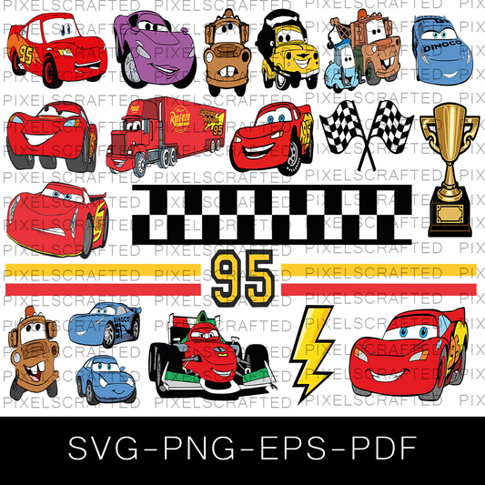 Disney Cars SVG Bundle, Lightning Mcqueen Cut file, Clipart, Disney Cars Cricut