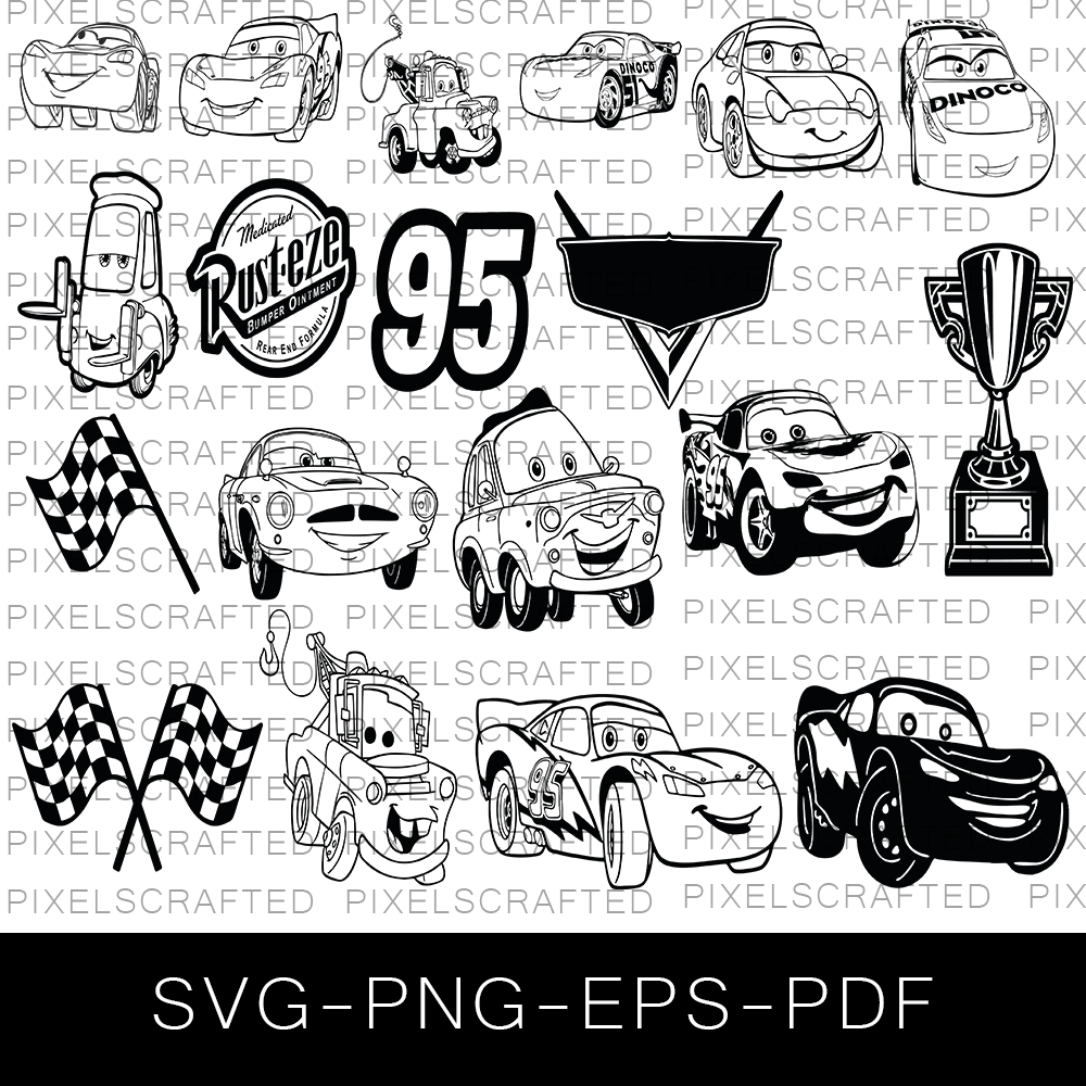 Disney Cars Sihouette SVG Bundle, Lightning Mcqueen Cut file, Clipart, Disney Cars Cricut