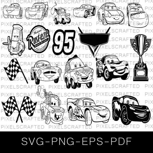 Disney Cars Sihouette SVG Bundle, Lightning Mcqueen Cut file, Clipart, Disney Cars Cricut