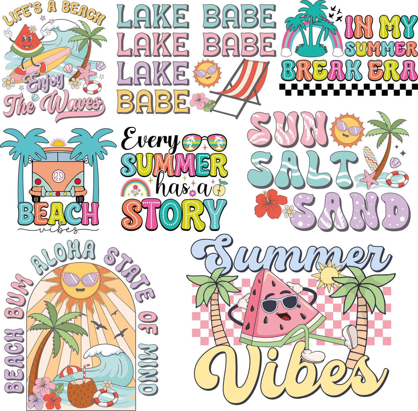 30 Piece Retro Summer SVG Bundle, Retro Summer Tshirt PNG, Summer Cut file, Clipart