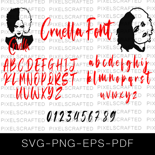 Disney Cruella Font SVG Bundle, Cruella Alphabet, Letters, Disney Villain SVG Bundle