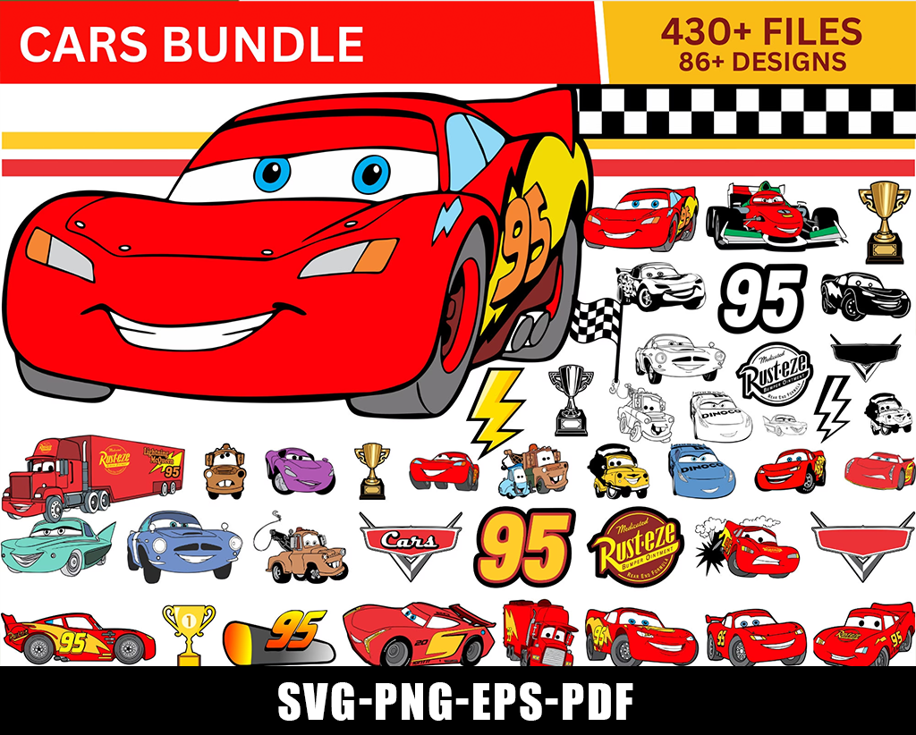 Cars SVG Bundle Cars Clipart PNG Lightning Mcqueen Clipart