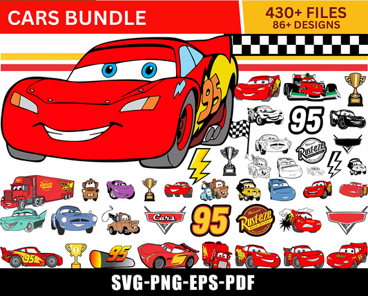 Cars SVG Bundle Cars Clipart PNG Lightning Mcqueen Clipart