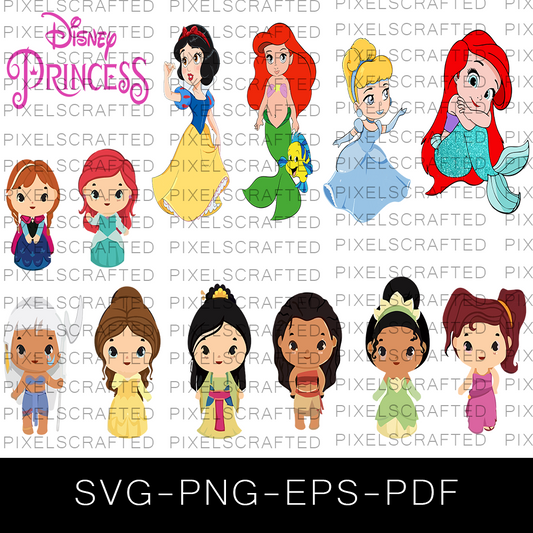 Cute Disney Princess SVG Bundle, Disney Princess Cut file, Baby Disney Princess SVG Bundle