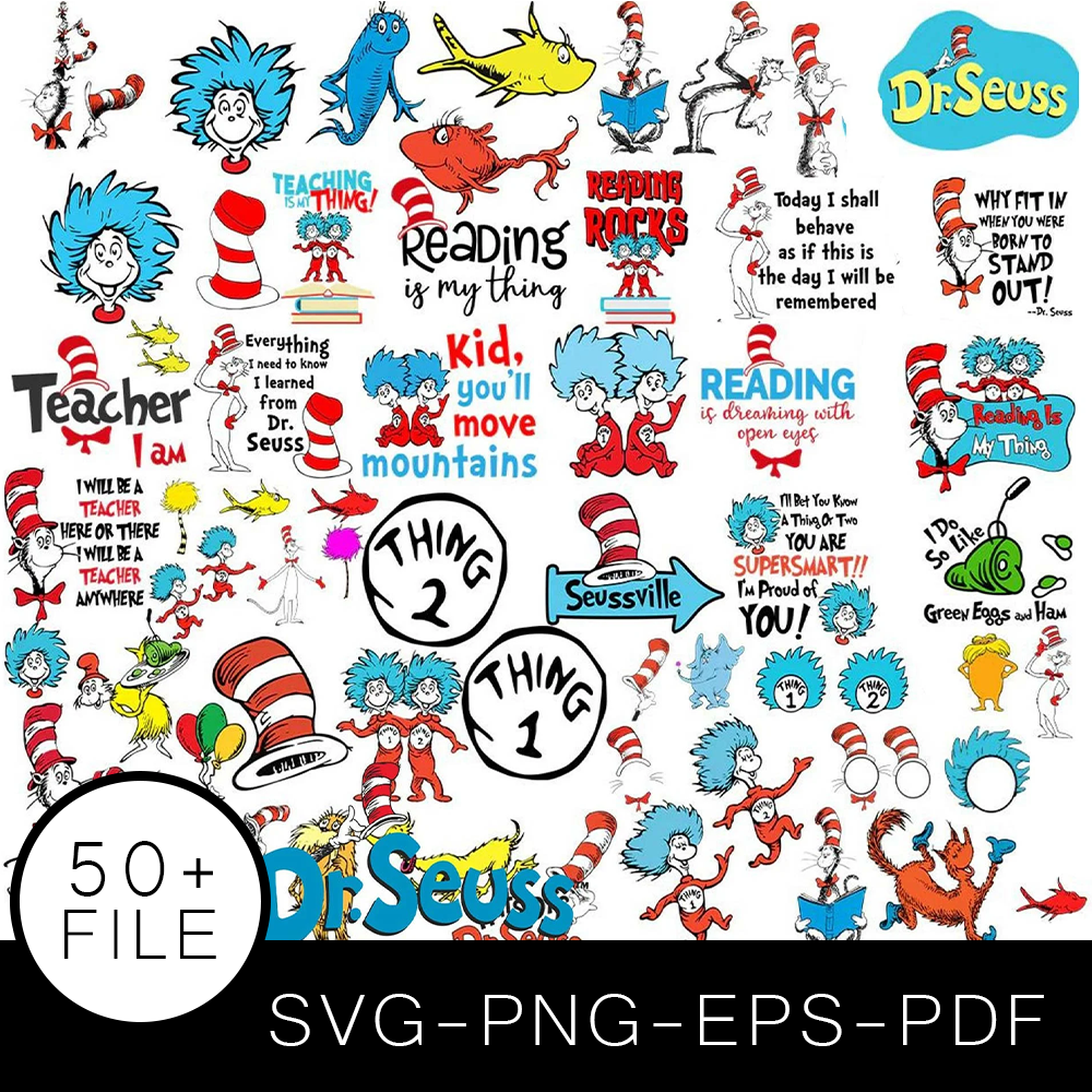 Dr Seuss SVG Bundle, Dr Seuss Cut file, Dr Seuss Clipart, Cartoon SVG Bundle