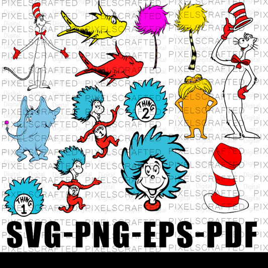 Dr Seuss SVG Bundle, Cat in the Hat Cut file, Clipart, Star Wars SVG Bundle