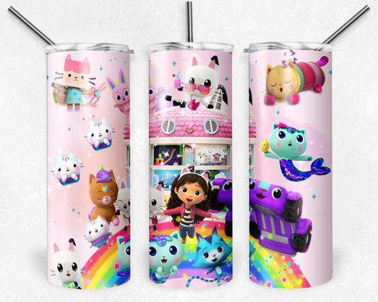 Gabby's Dollhouse 20oz Sublimation Tumbler Designs, Cartoon Straight Skinny Tumbler Wrap PNG