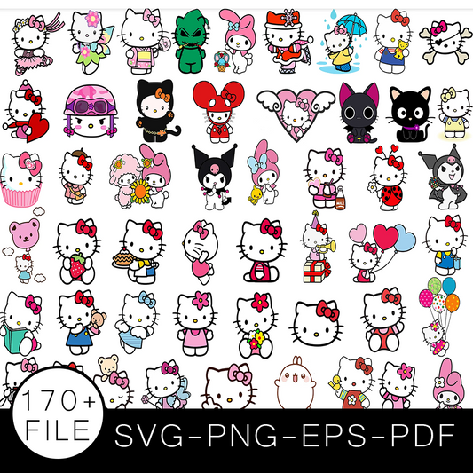 Hello Kitty SVG Bundle, Kawaii Kitty Cut file, Hello Kitty Clipart