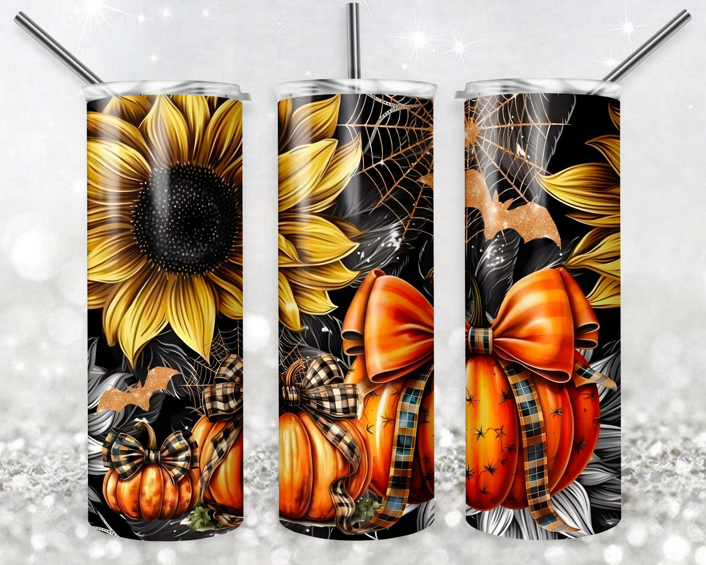 Halloween Pumpkin Tumbler 20 oz Skinny Tumbler Sublimation Design, Digital Download PNG,  Sunflower with Pumpkin Tumbler PNG