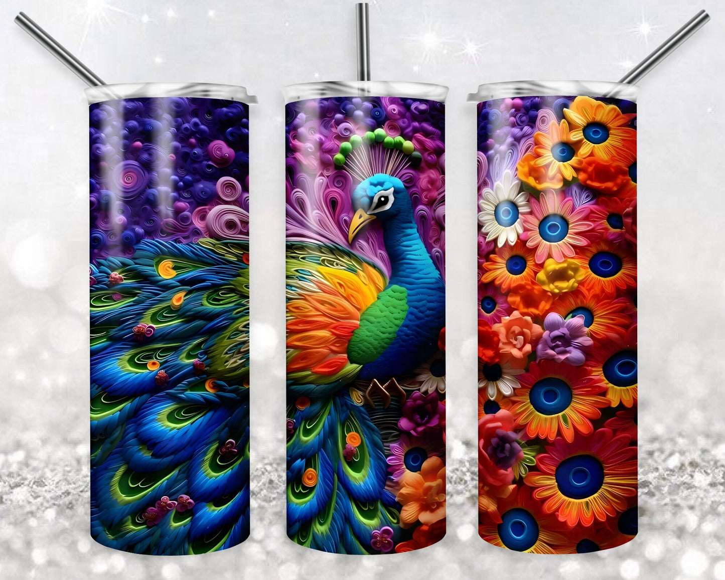 Peacock 20 oz Skinny Tumbler Sublimation Design, Digital Download PNG, Animal Tumbler PNG, 20oz Tumbler Design