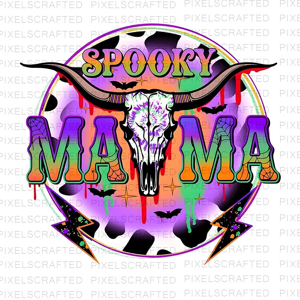 Spooky Mama Png, Sublimation Png, Sublimation Designs, Bull Skull Png, Digital Download