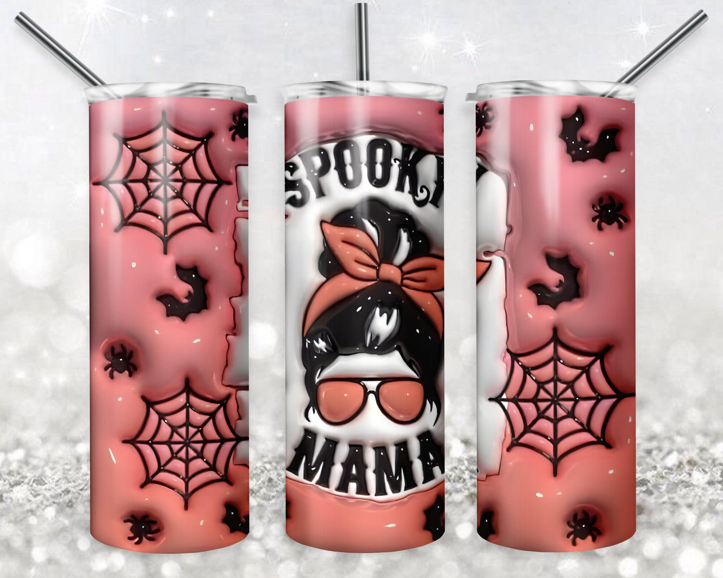 Spooky Mama 3D Puff  20 oz Skinny Tumbler Sublimation Design, Digital Download PNG, Fall Spider Web PNG, 20oz Tumbler Design