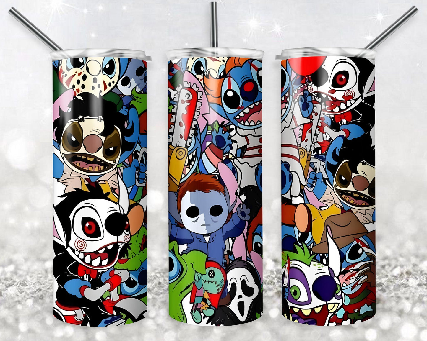 Halloween Stitch 20 oz Skinny Tumbler Sublimation Design, Digital Download PNG, Horror Tumbler PNG, 20oz Tumbler Design